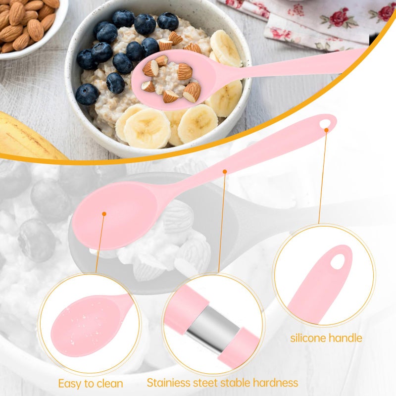 Ecerangus 2 Pcs Silicone Nonstick Mixing Spoon, Silicone Spoons for Cooking Heat Resistant, Cooking Utensil for Kitchen Cooking Baking Stirring Serving (Pink) - Image 5